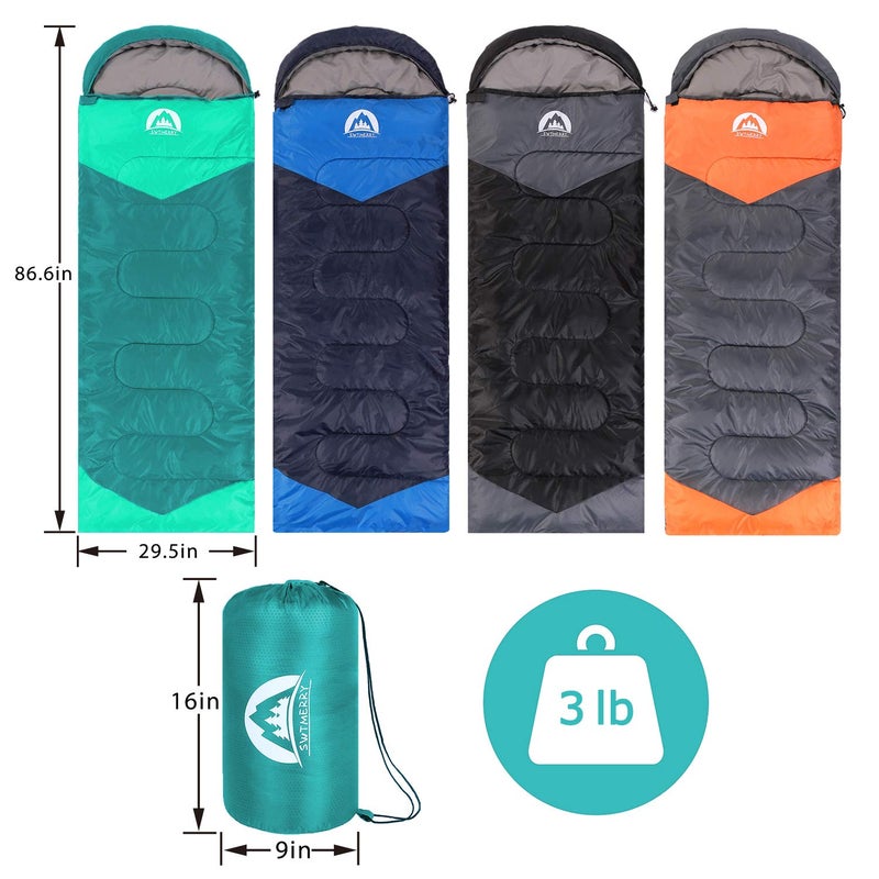 SWTMERRY Sleeping Bag 3 Seasons (Summer, Spring, Fall) Warm & Cool Weather - Lightweight,Waterproof Indoor & Outdoor Use for Kids, Teens & Adults for Camping Hiking, Backpacking (Emerald Green) - Image 2
